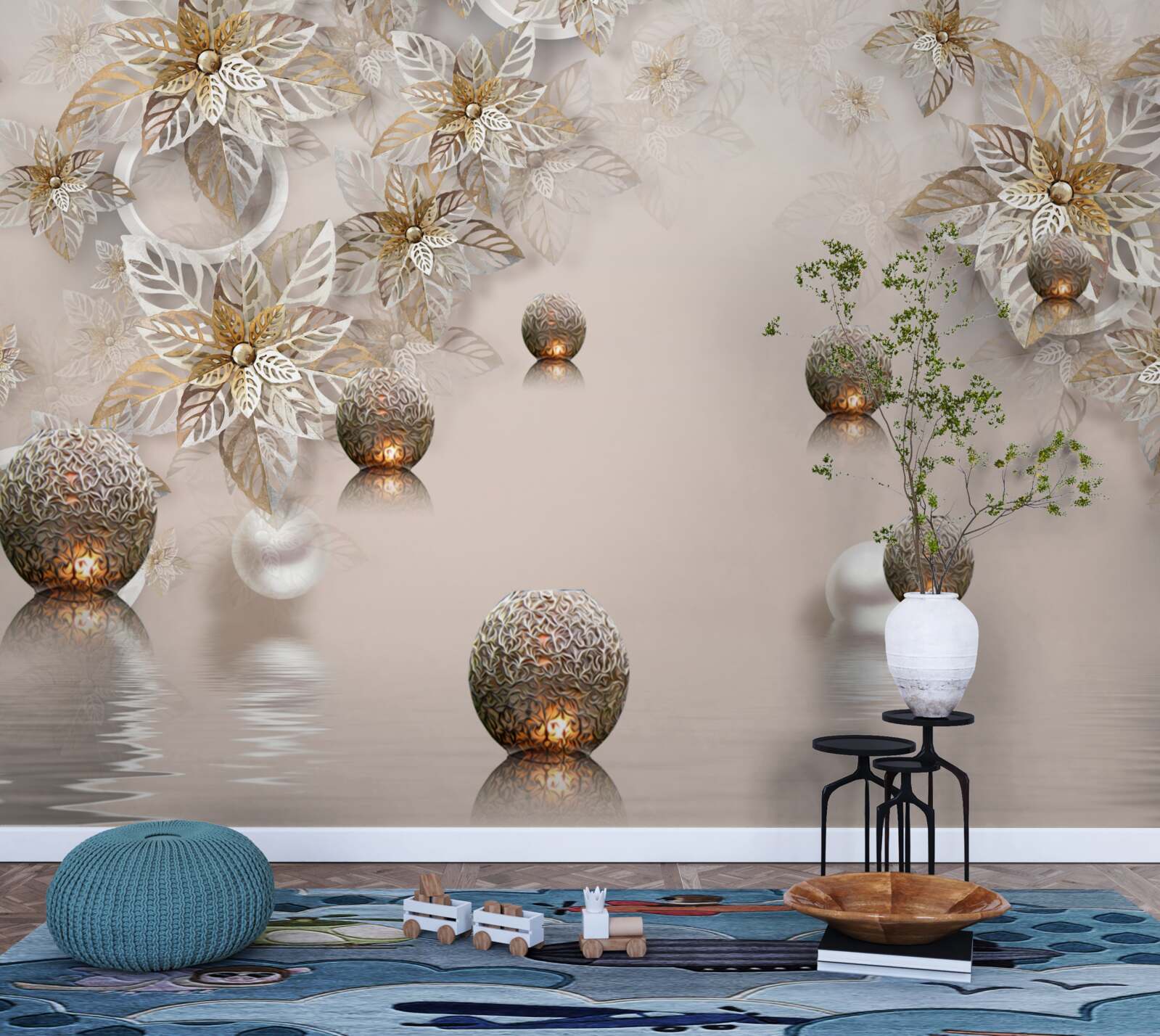 Fototapeta zlaté rastliny a gule s osvetlením