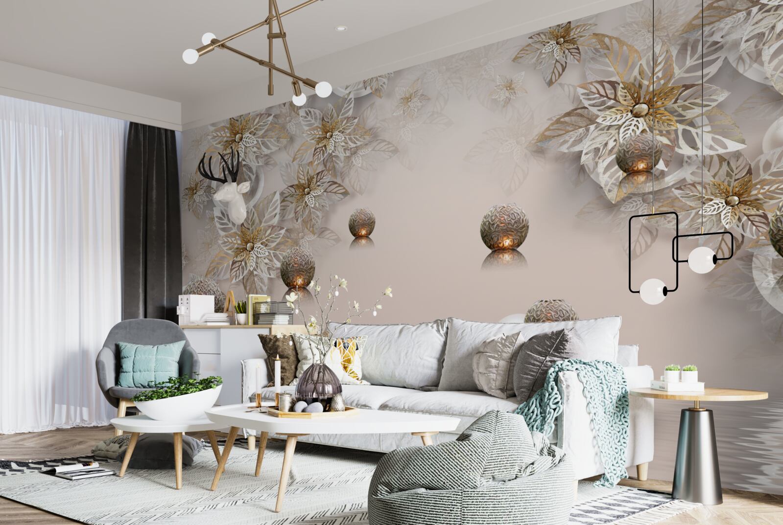 Fototapeta zlaté rastliny a gule s osvetlením