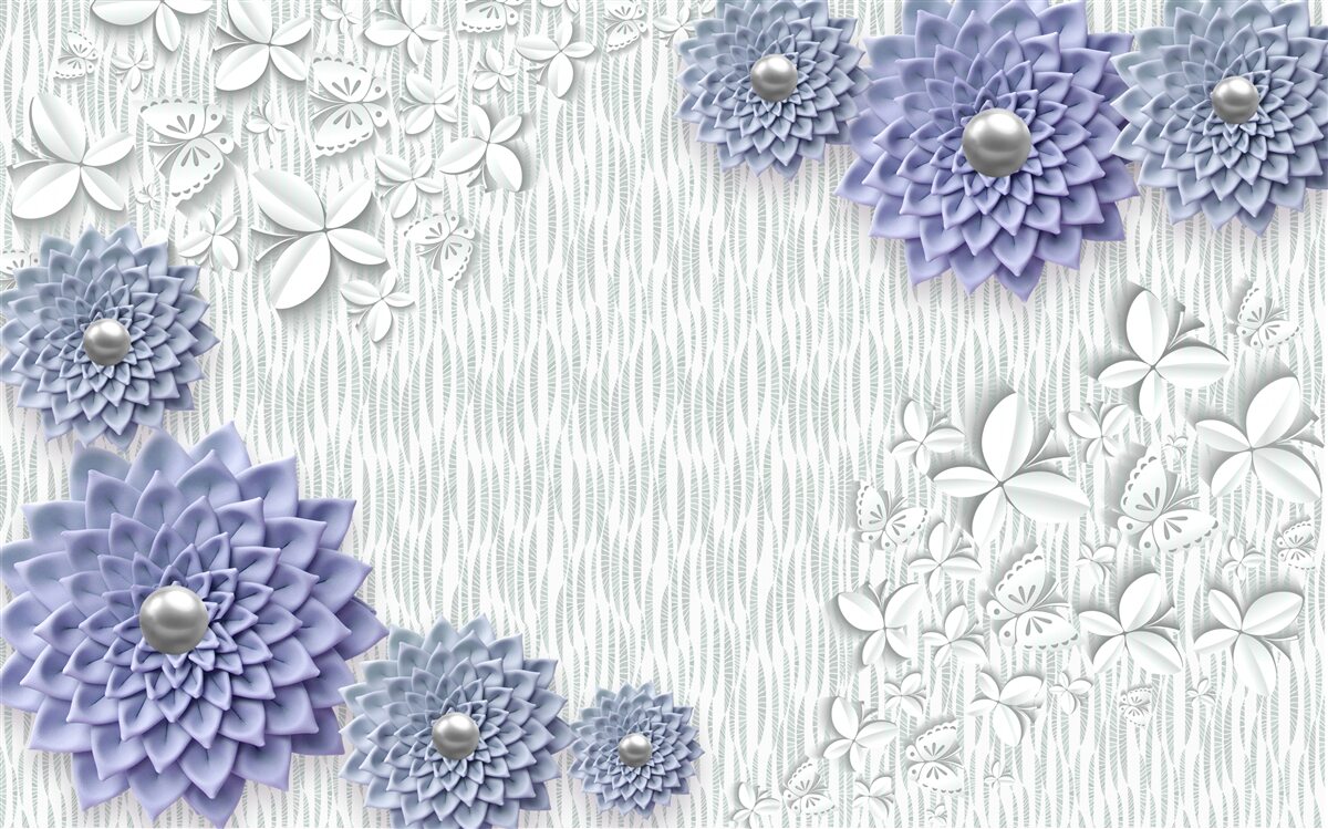 Fototapeta modrá látka s kvetmi a motýľmi