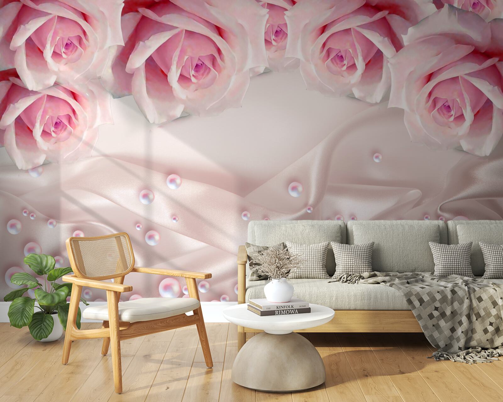 Fototapeta komplexná sada korálok a hodvábnych ružových ruží