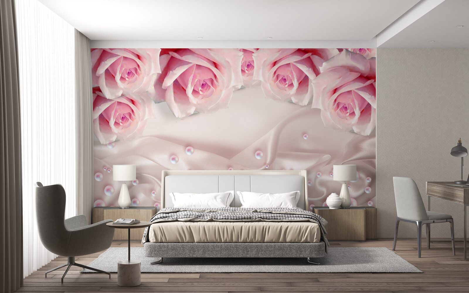 Fototapeta komplexná sada korálok a hodvábnych ružových ruží