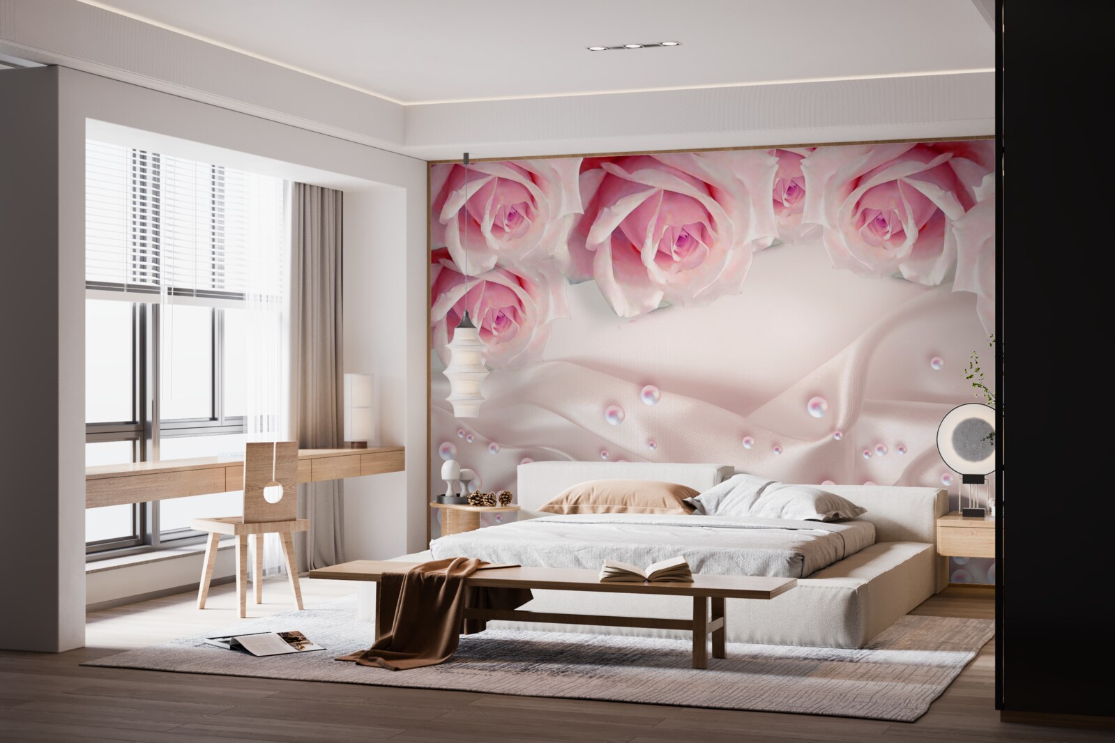 Fototapeta komplexná sada korálok a hodvábnych ružových ruží