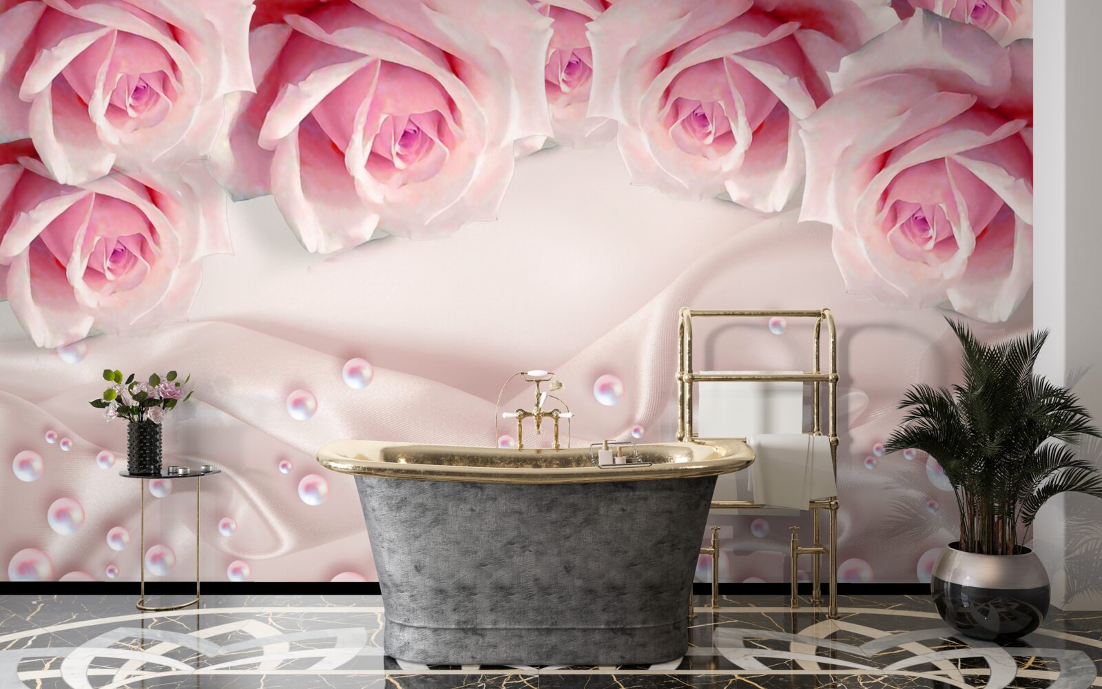 Fototapeta komplexná sada korálok a hodvábnych ružových ruží