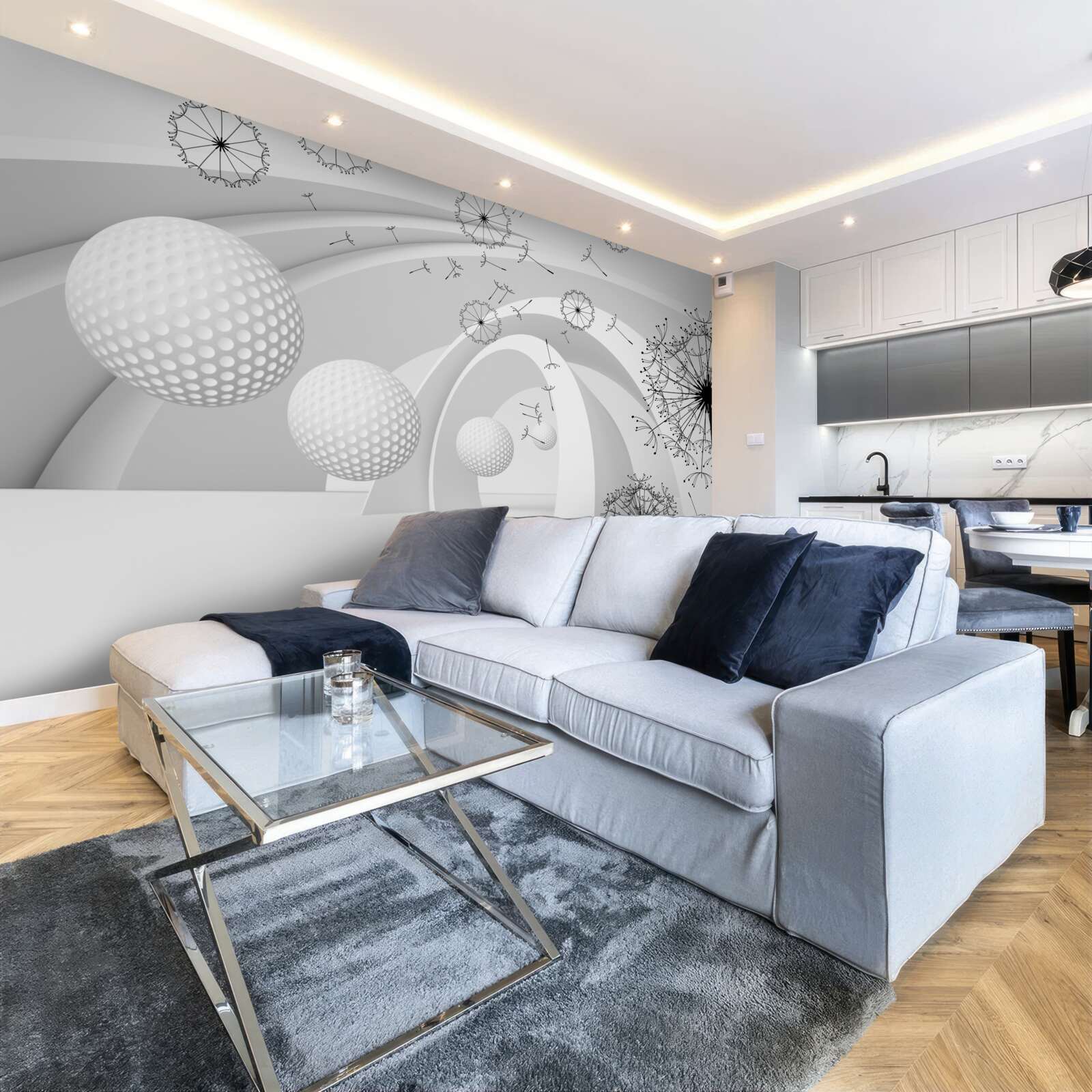 Fototapeta Oblúky sú snehovo biele, zdobené kvetmi púpavy