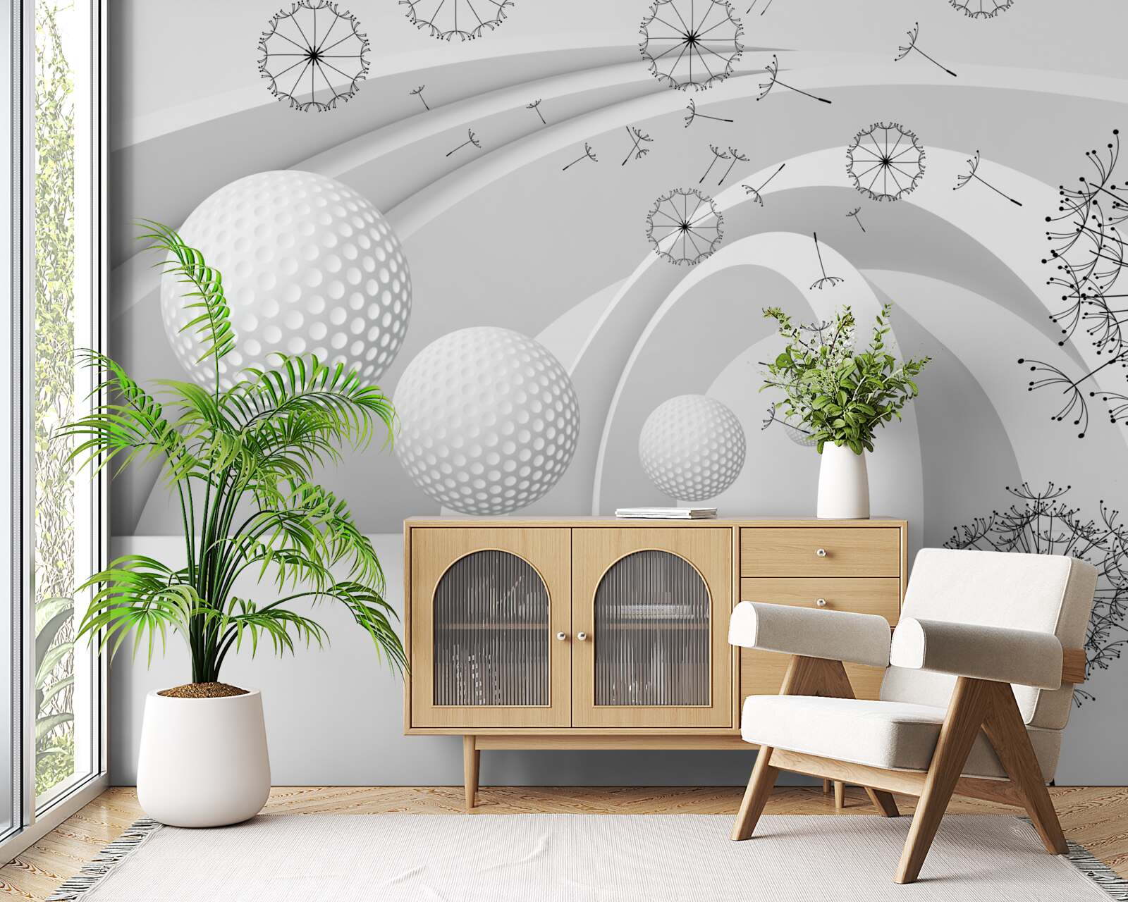 Fototapeta Oblúky sú snehovo biele, zdobené kvetmi púpavy