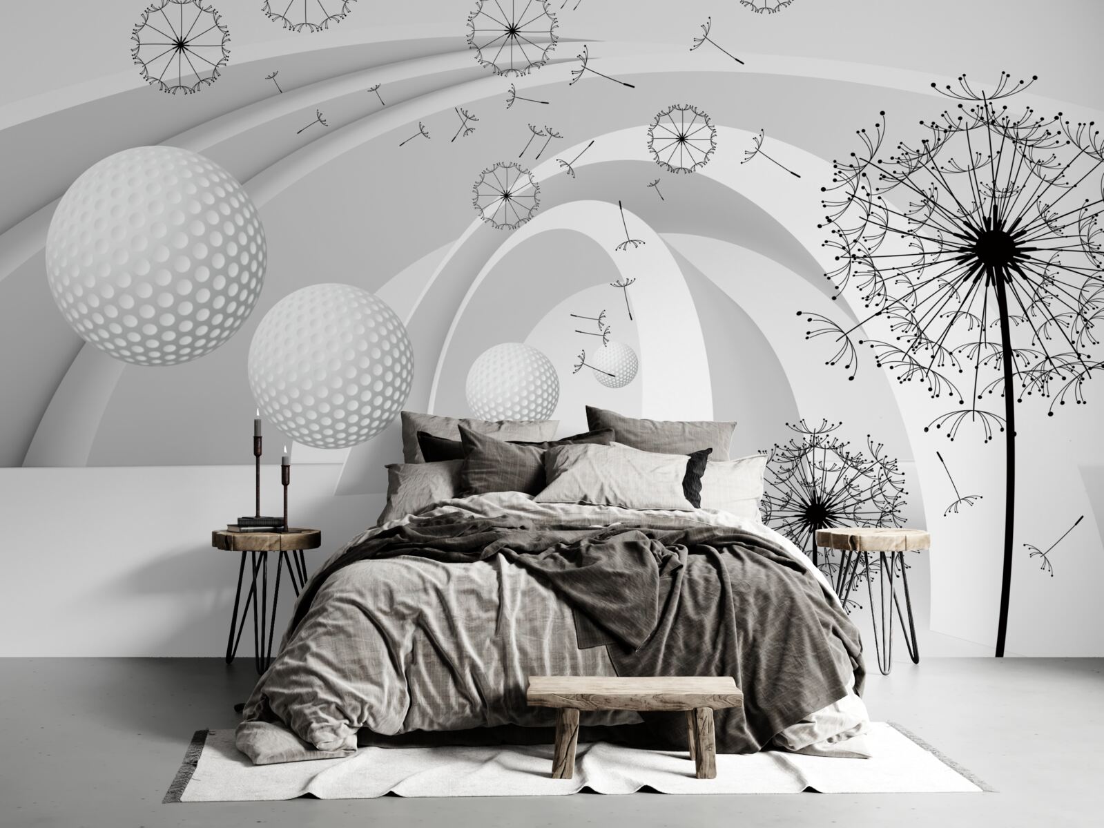 Fototapeta Oblúky sú snehovo biele, zdobené kvetmi púpavy