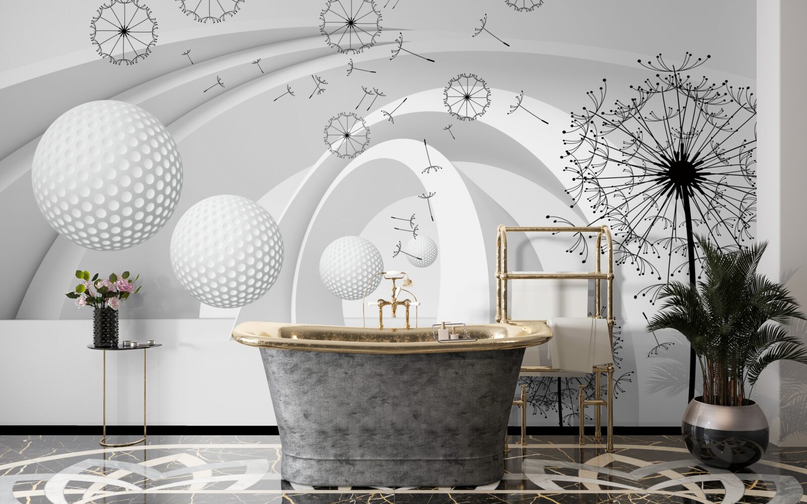 Fototapeta Oblúky sú snehovo biele, zdobené kvetmi púpavy