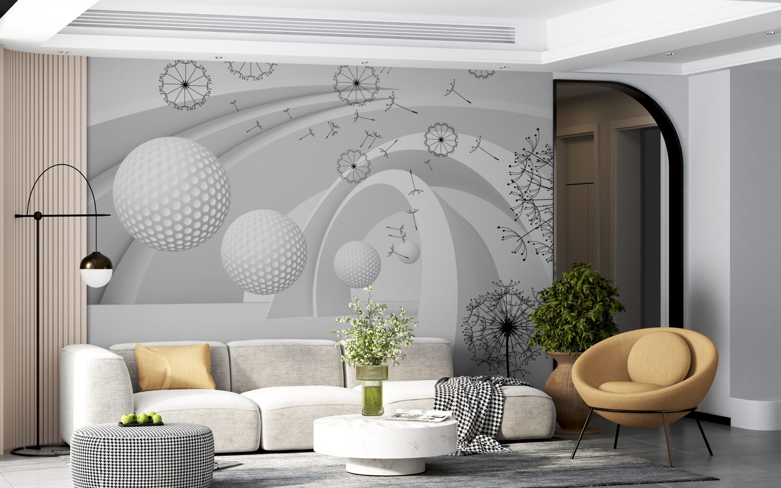 Fototapeta Oblúky sú snehovo biele, zdobené kvetmi púpavy