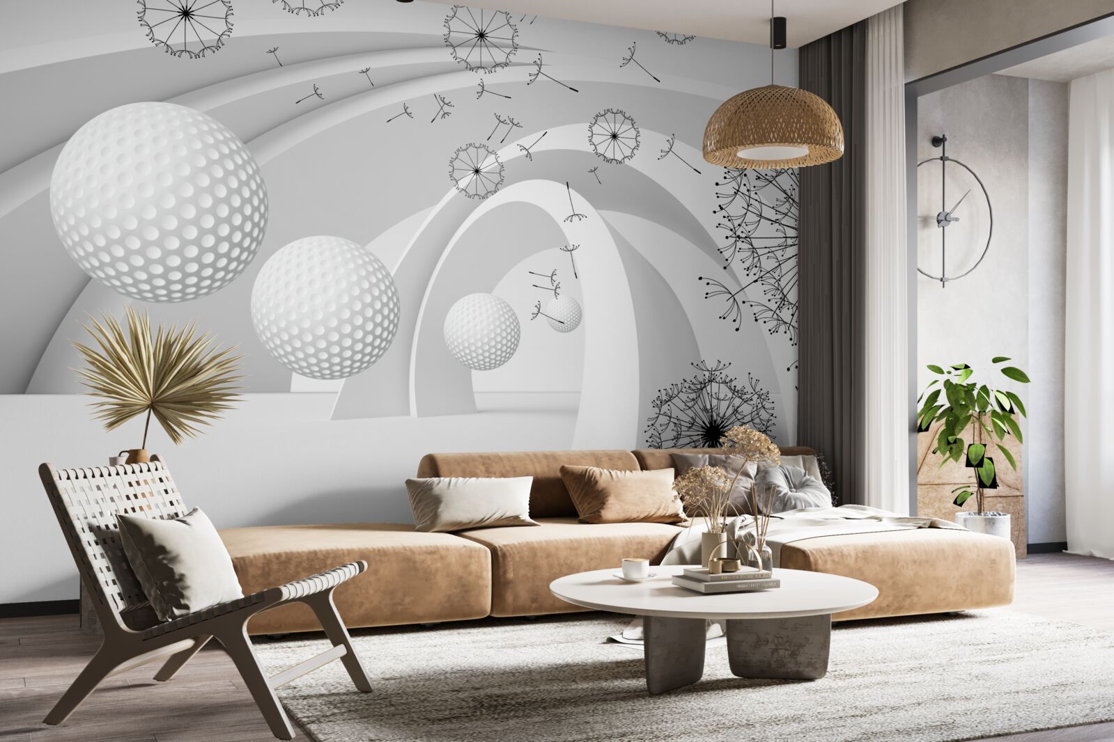 Fototapeta Oblúky sú snehovo biele, zdobené kvetmi púpavy