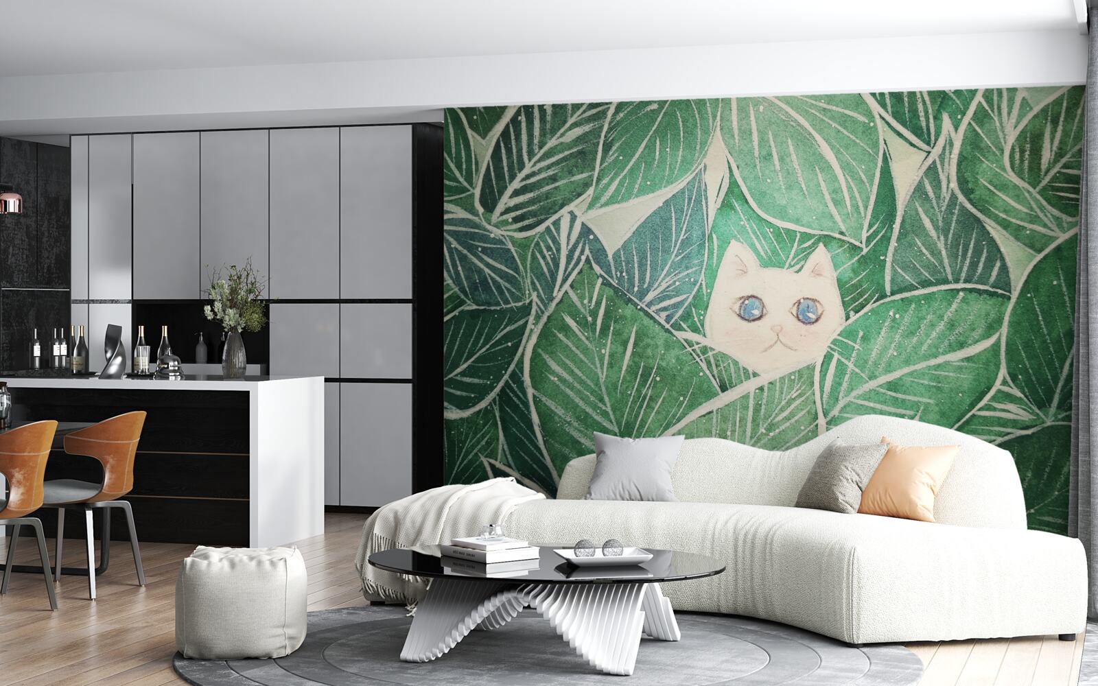 Fototapeta malá mačka sa stratila medzi zelenými listami