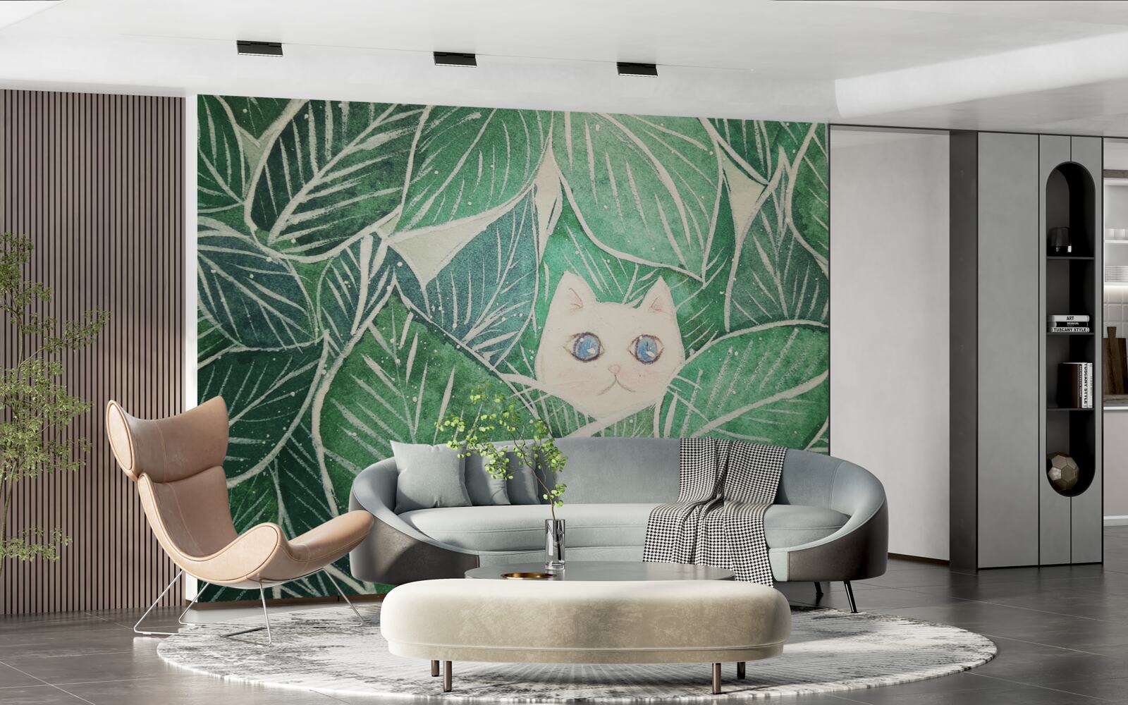 Fototapeta malá mačka sa stratila medzi zelenými listami