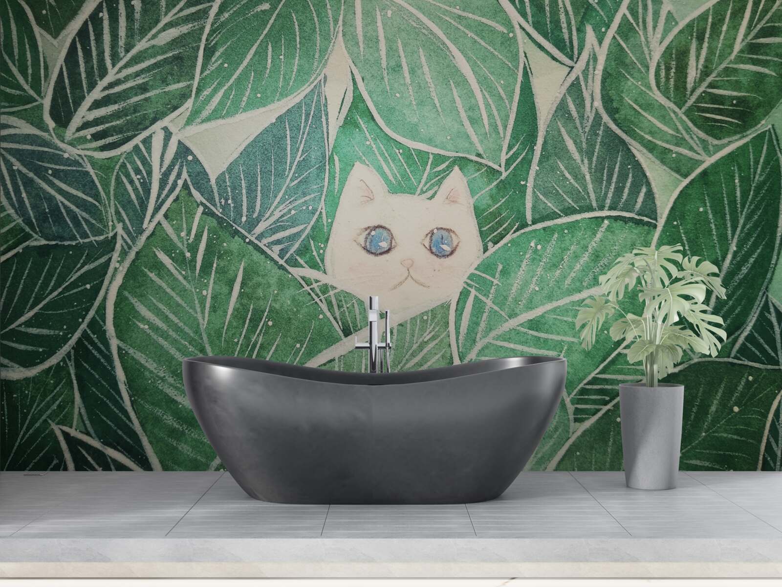 Fototapeta malá mačka sa stratila medzi zelenými listami