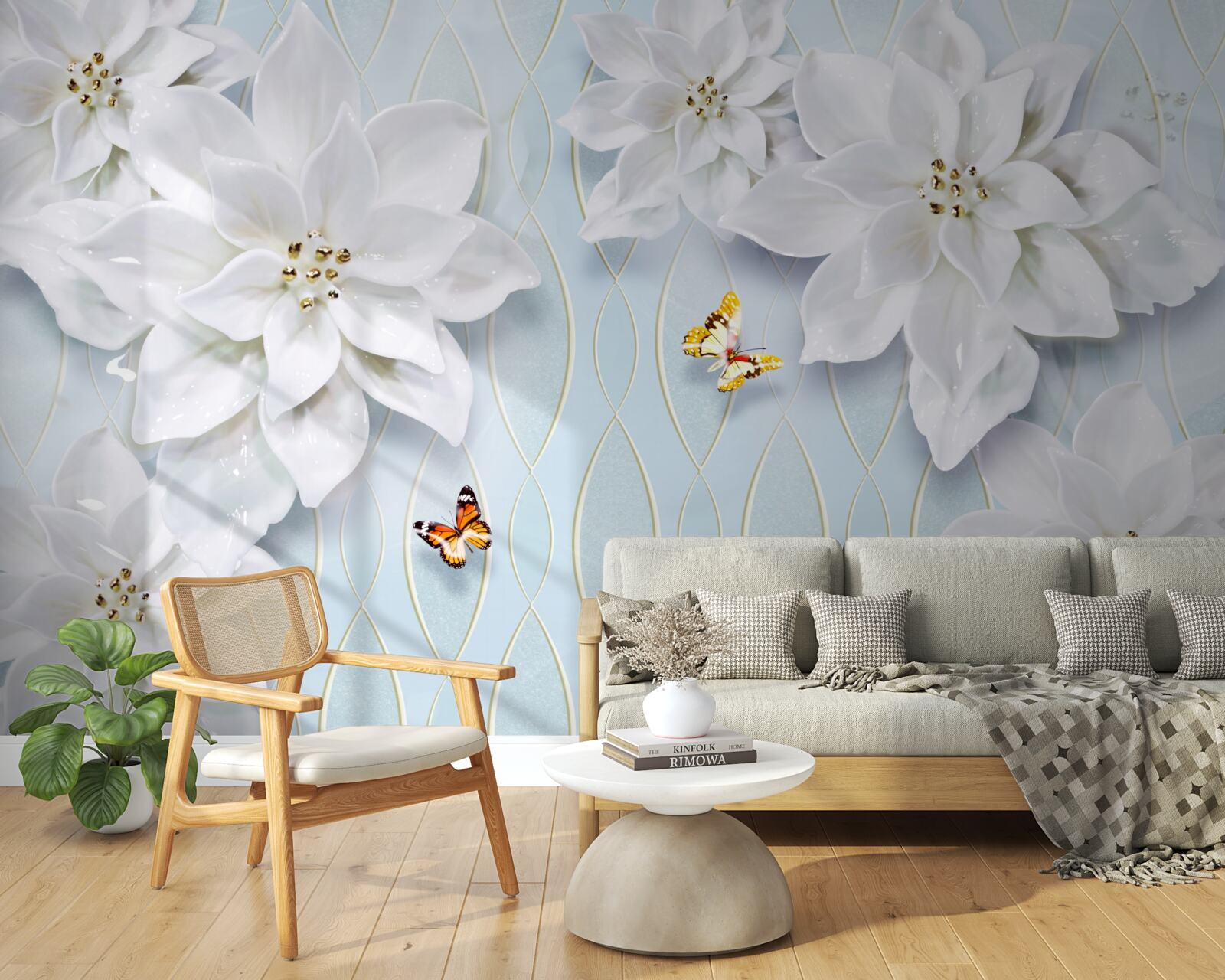 Fototapeta Snehobiele púčiky a motýle