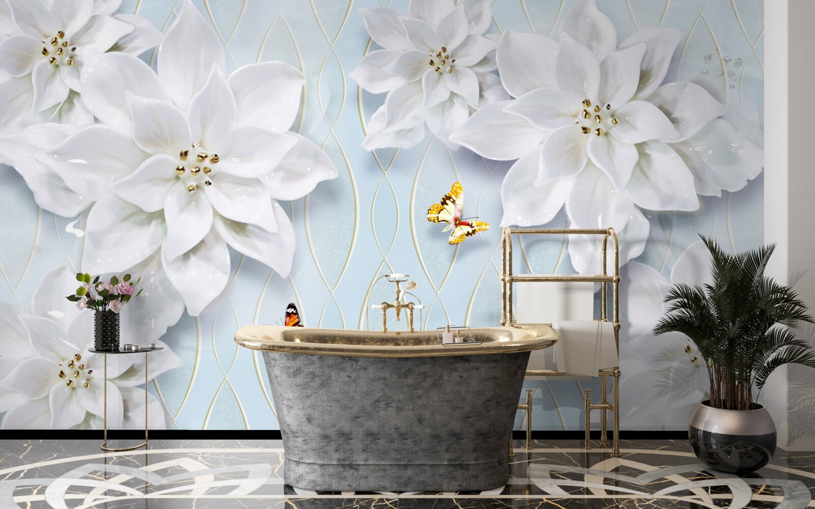 Fototapeta Snehobiele púčiky a motýle