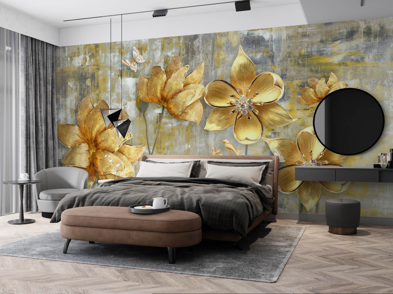 Fototapeta zlaté púčiky sa otvárajú vo forme dažďa