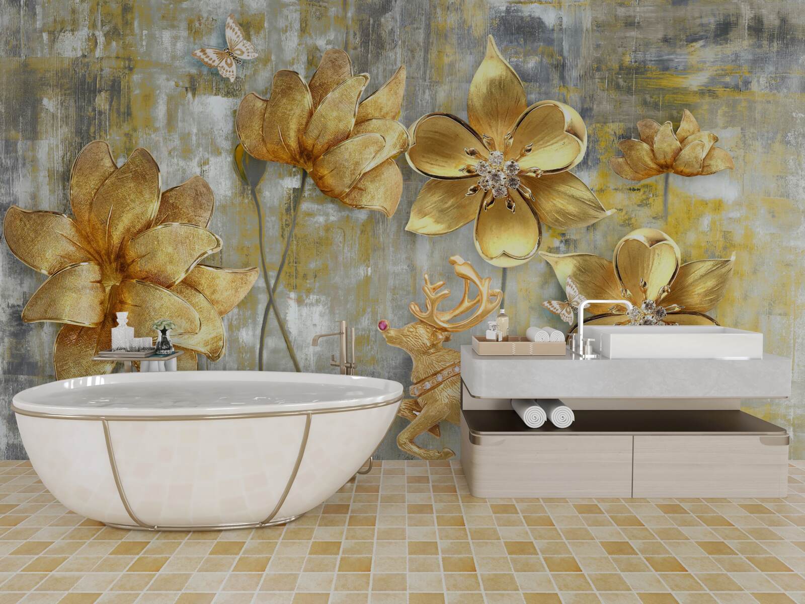 Fototapeta zlaté púčiky sa otvárajú vo forme dažďa