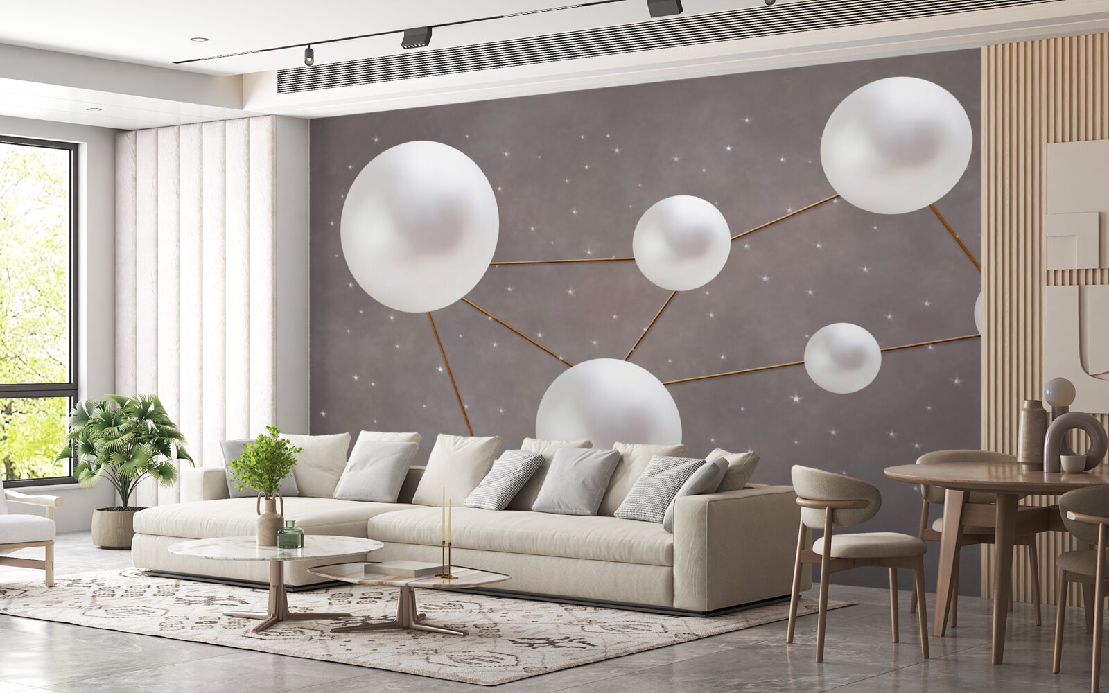 Fototapeta biele gule zdobené zlatými linkami sú roztrúsené na sivom podklade