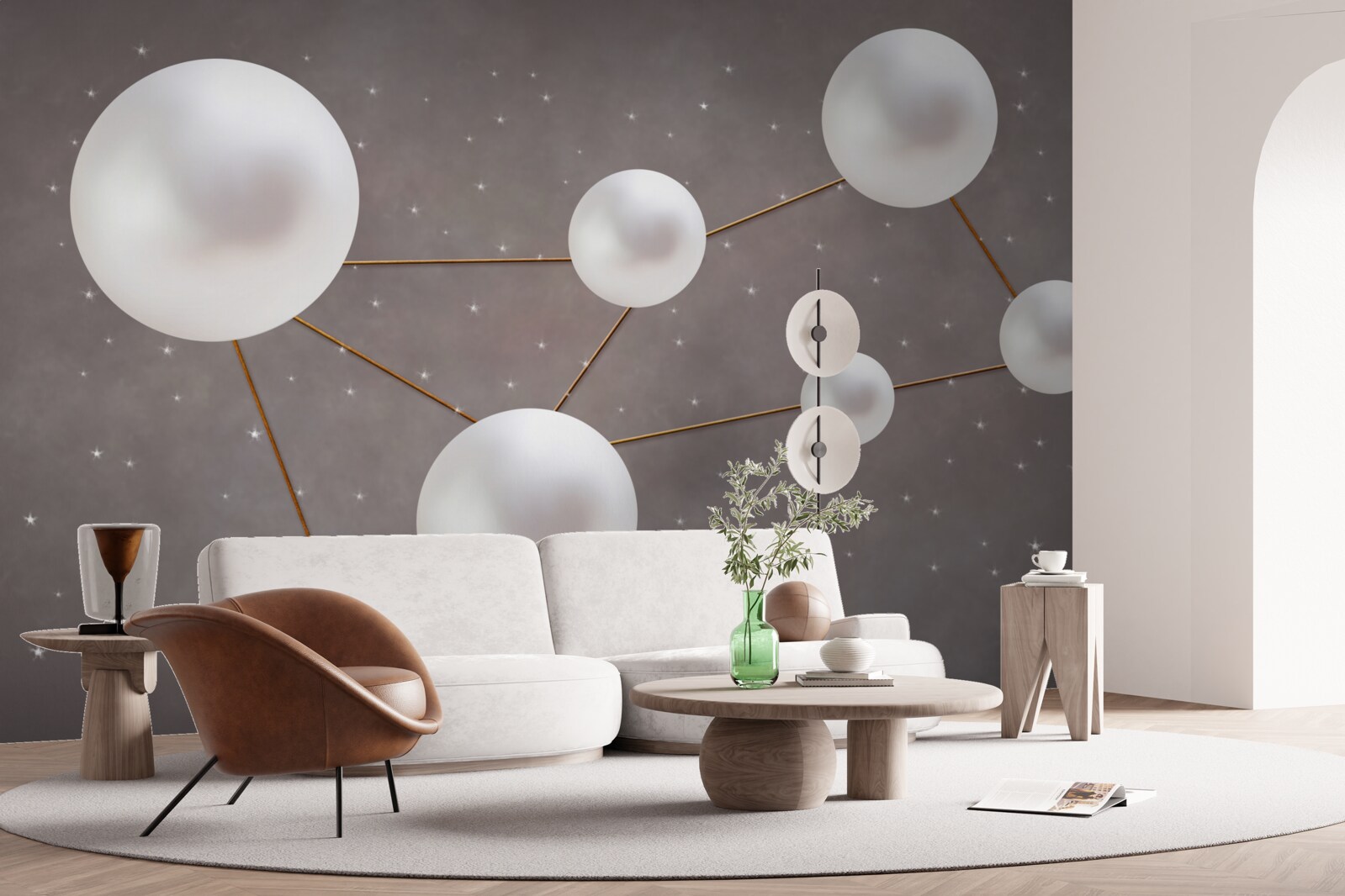 Fototapeta biele gule zdobené zlatými linkami sú roztrúsené na sivom podklade