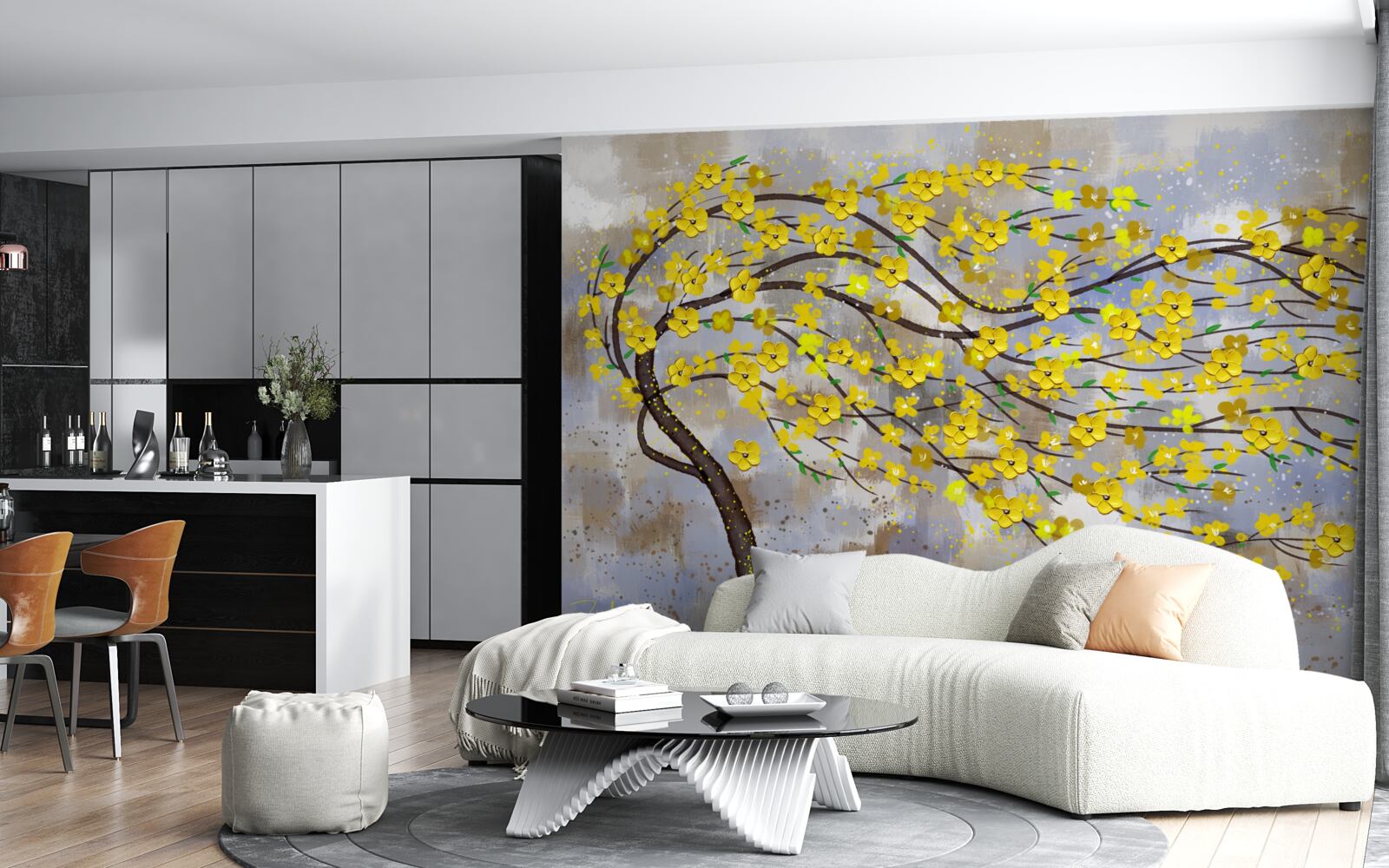 Fototapeta jesenný strom sa hojdá v poryvoch vetra