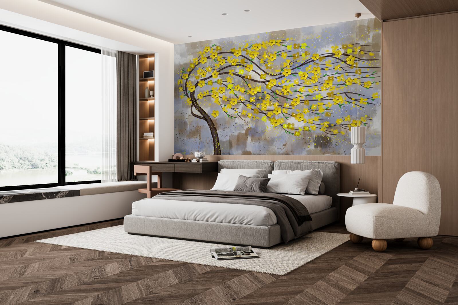 Fototapeta jesenný strom sa hojdá v poryvoch vetra