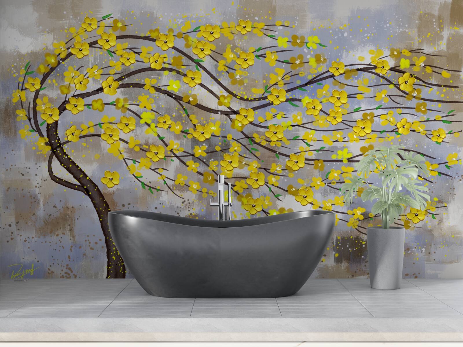 Fototapeta jesenný strom sa hojdá v poryvoch vetra