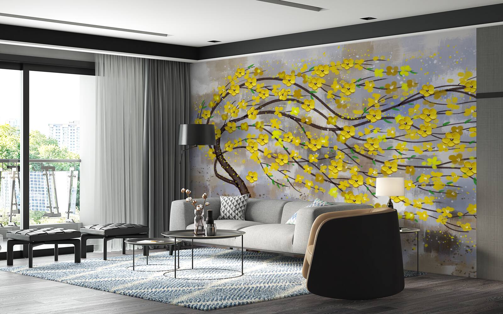 Fototapeta jesenný strom sa hojdá v poryvoch vetra