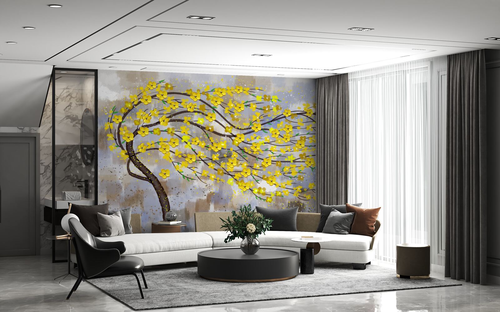 Fototapeta jesenný strom sa hojdá v poryvoch vetra