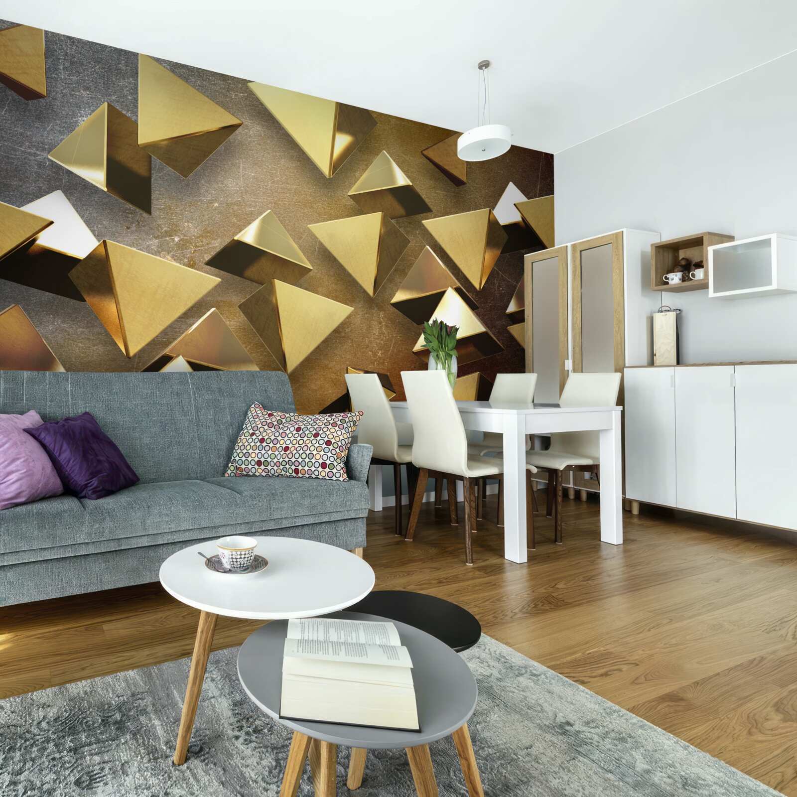 Fototapeta malé, objemné zlaté trojuholníky