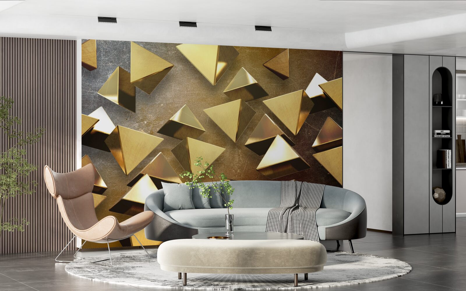 Fototapeta malé, objemné zlaté trojuholníky