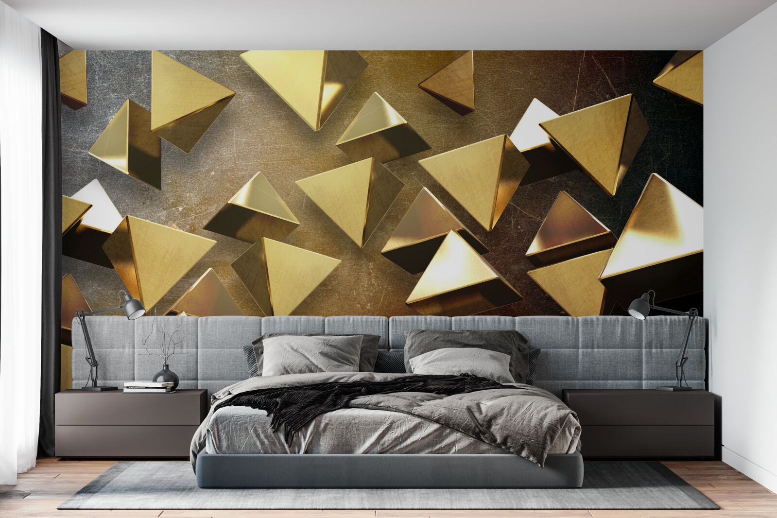 Fototapeta malé, objemné zlaté trojuholníky