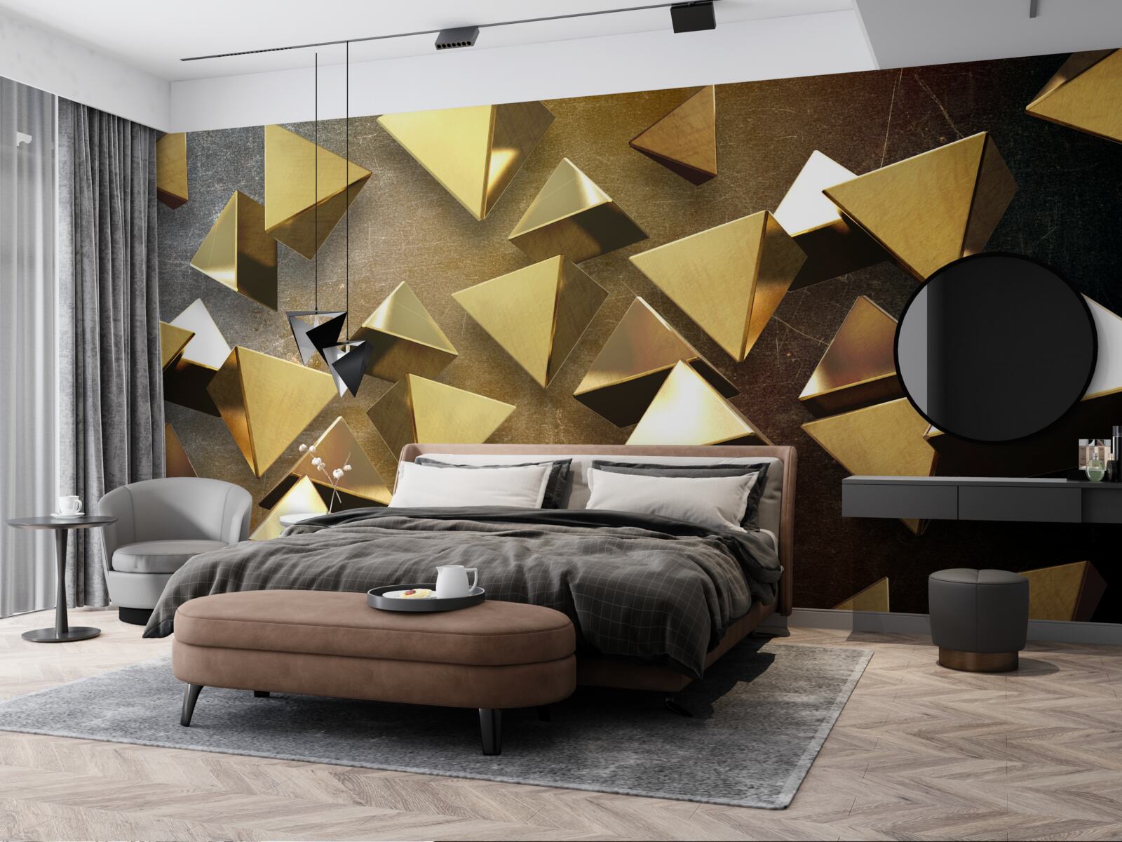 Fototapeta malé, objemné zlaté trojuholníky