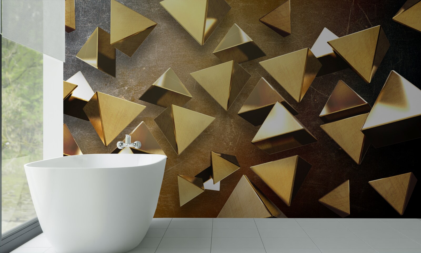 Fototapeta malé, objemné zlaté trojuholníky