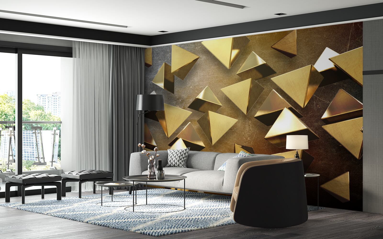 Fototapeta malé, objemné zlaté trojuholníky