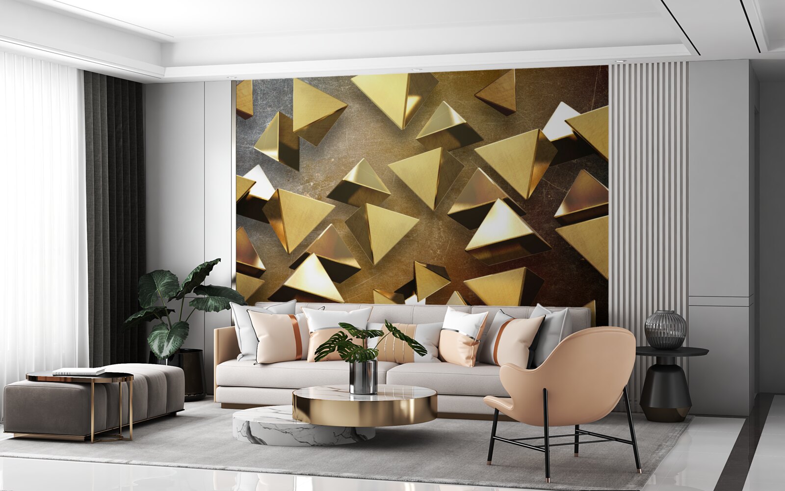 Fototapeta malé, objemné zlaté trojuholníky