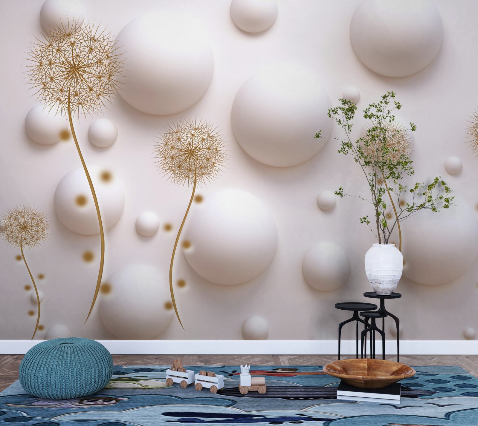 Fototapeta Snehobiele perly v tvare kruhu a zlaté púpavy