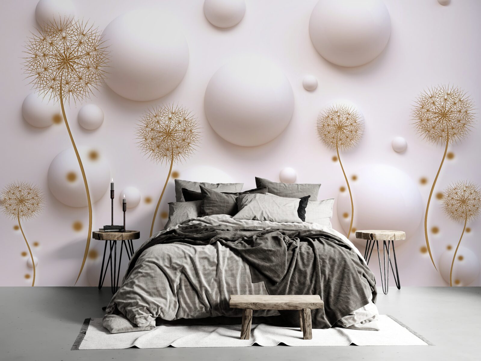 Fototapeta Snehobiele perly v tvare kruhu a zlaté púpavy