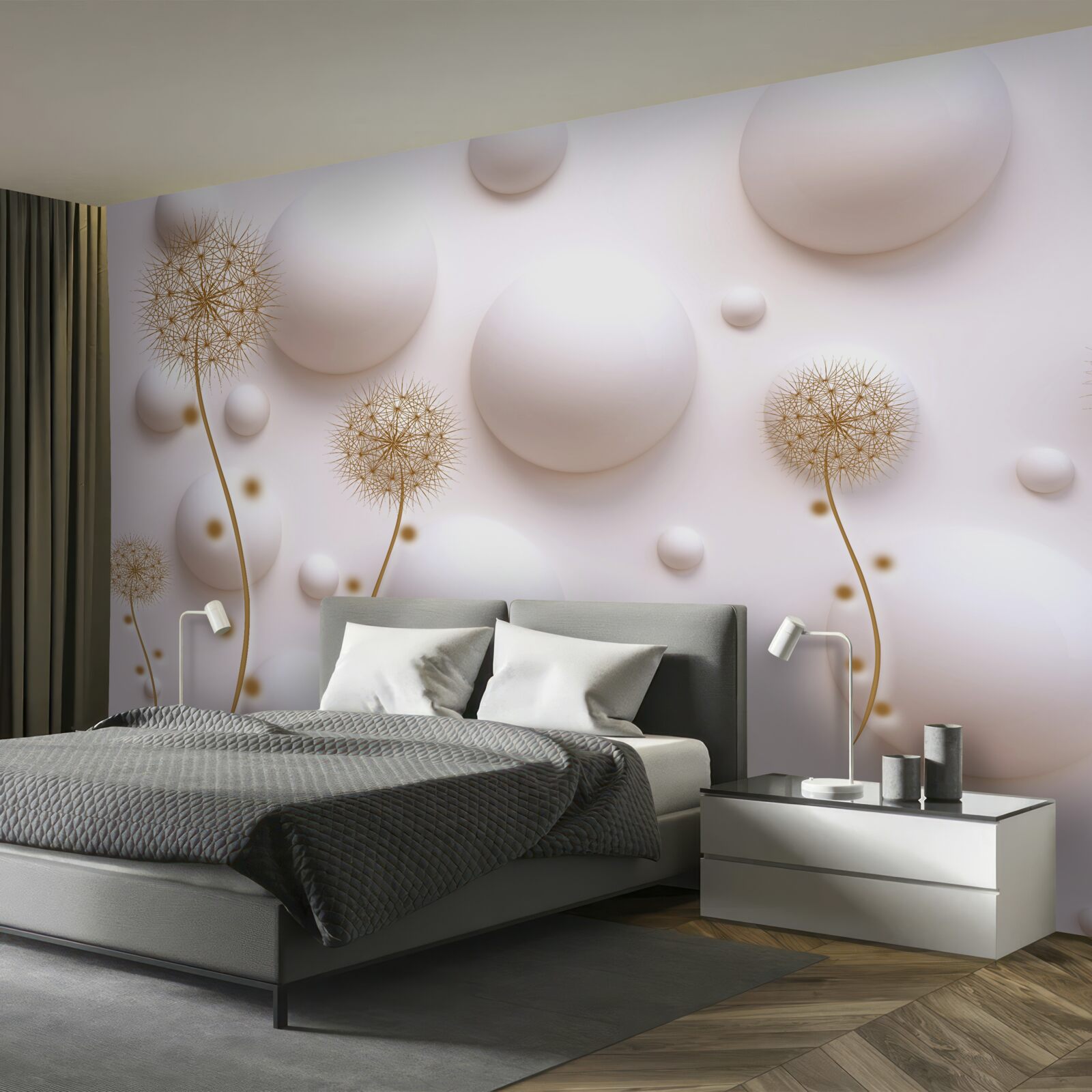 Fototapeta Snehobiele perly v tvare kruhu a zlaté púpavy