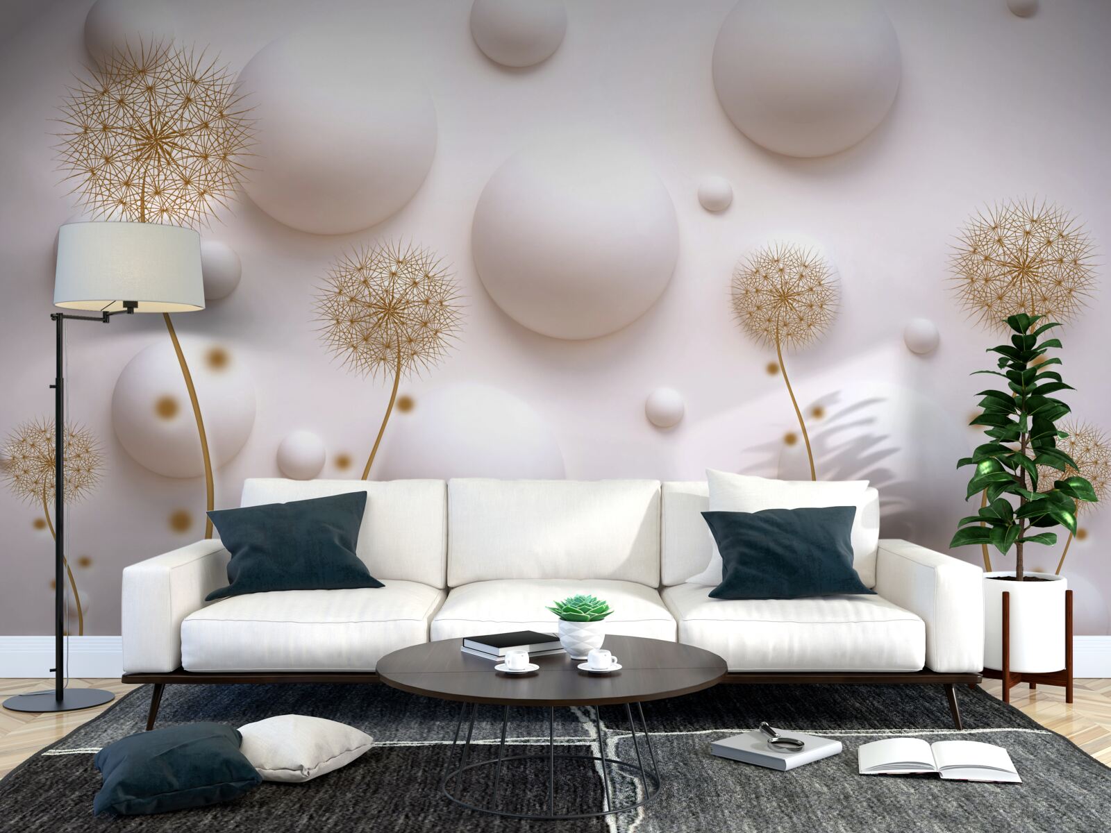 Fototapeta Snehobiele perly v tvare kruhu a zlaté púpavy