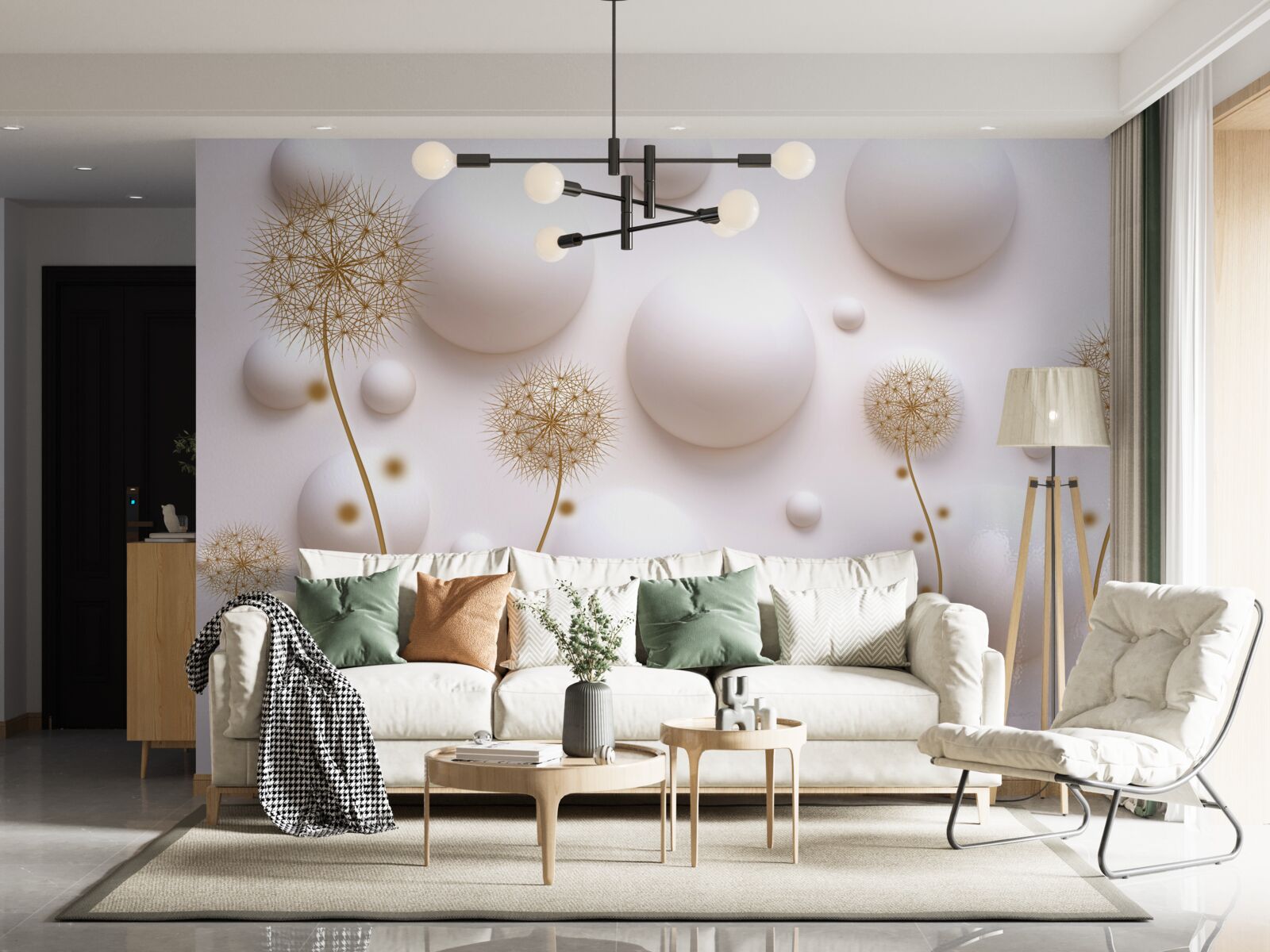 Fototapeta Snehobiele perly v tvare kruhu a zlaté púpavy