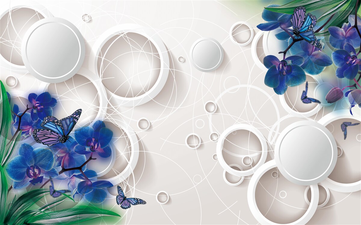 Fototapeta geometrické pozadie je zdobené modrými vetvičkami orchideí