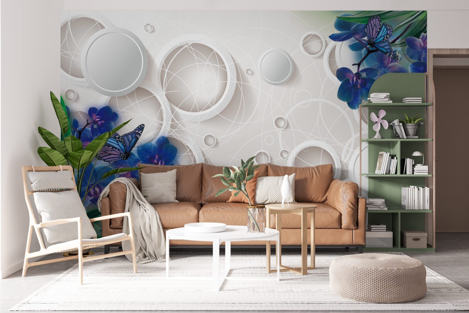 Fototapeta geometrické pozadie je zdobené modrými vetvičkami orchideí