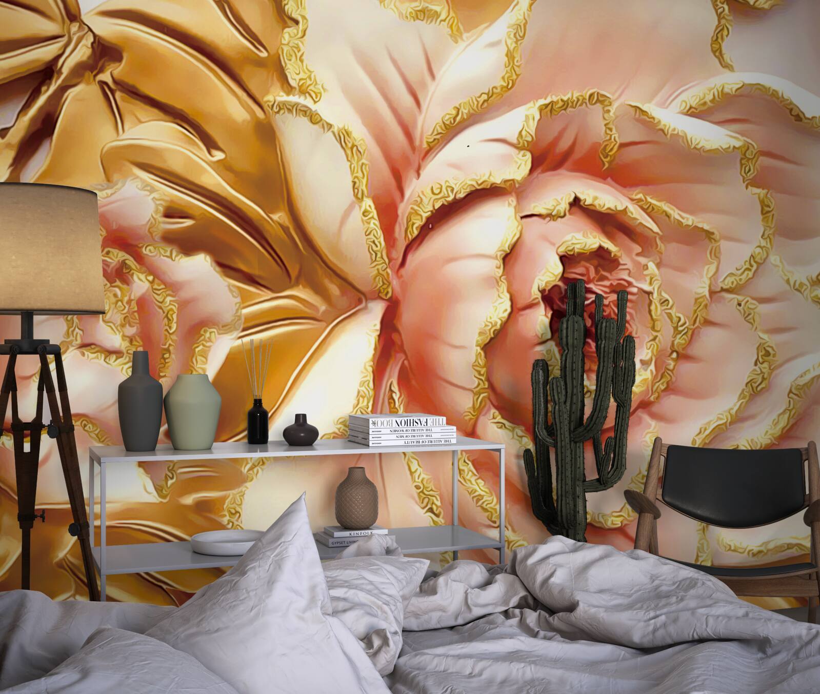 Fototapeta kvitnúca pivónia so zlatými listami