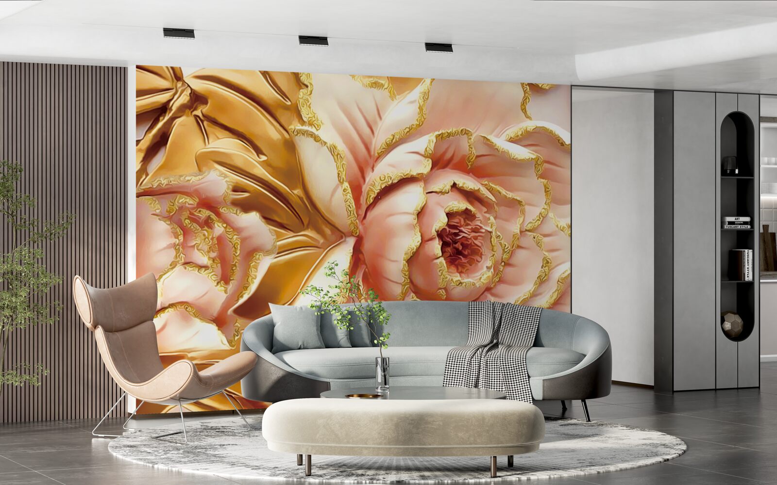 Fototapeta kvitnúca pivónia so zlatými listami