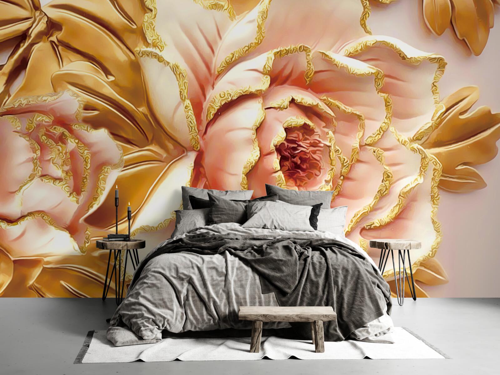 Fototapeta kvitnúca pivónia so zlatými listami