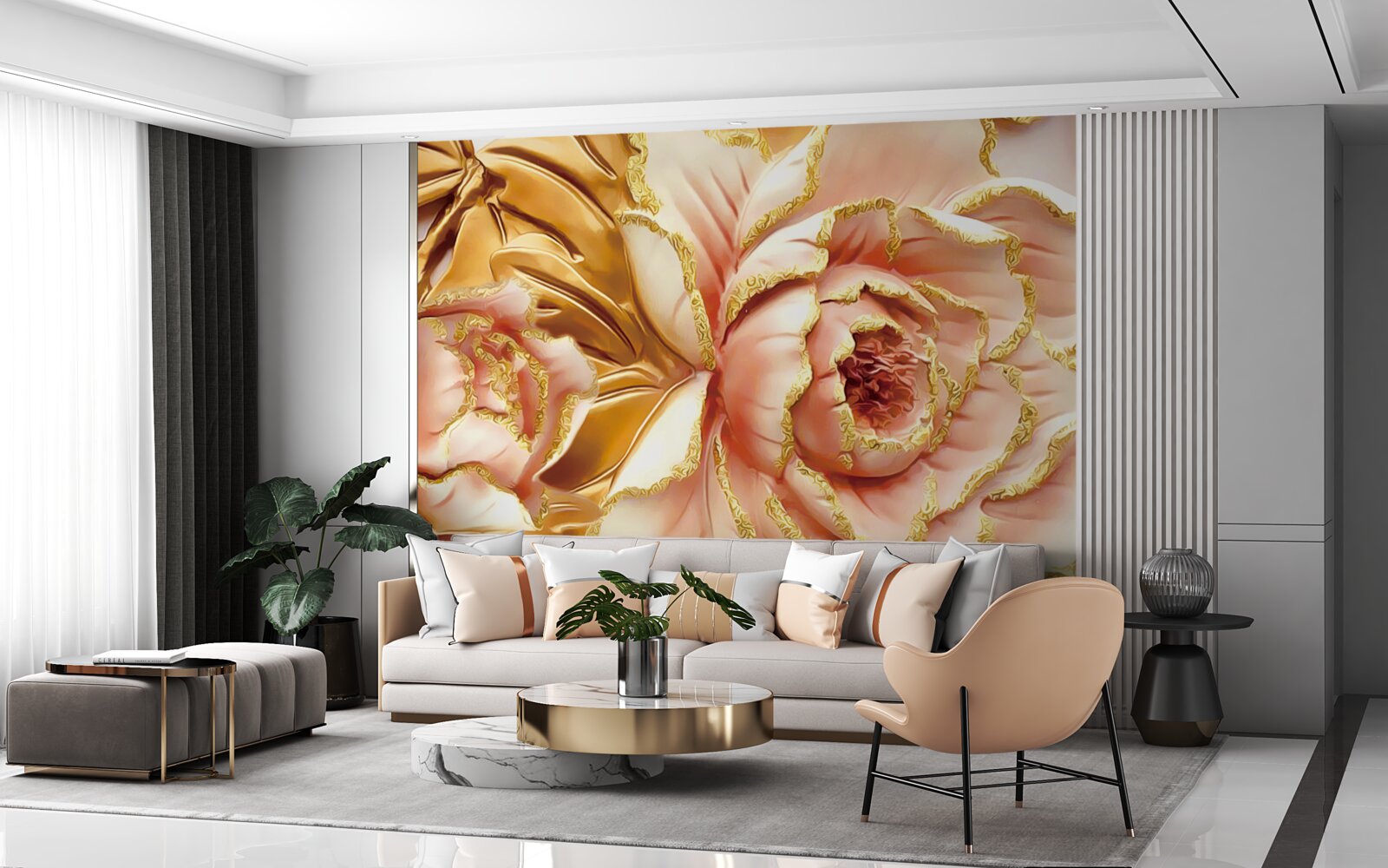 Fototapeta kvitnúca pivónia so zlatými listami