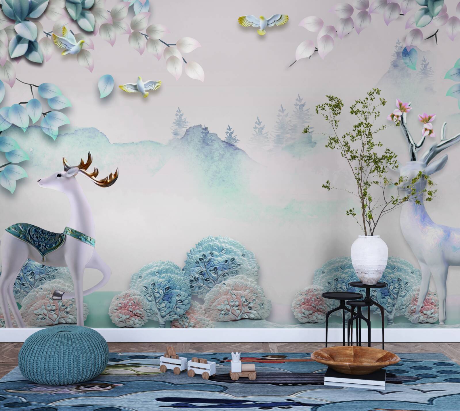 Fototapeta jeleň sa túla v hustej hmle