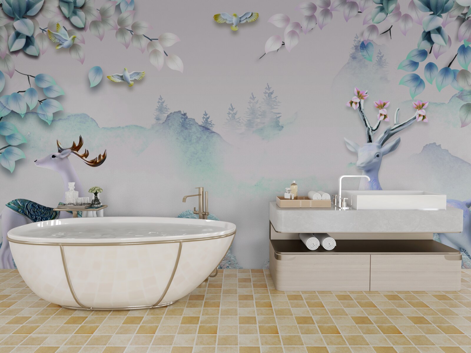 Fototapeta jeleň sa túla v hustej hmle