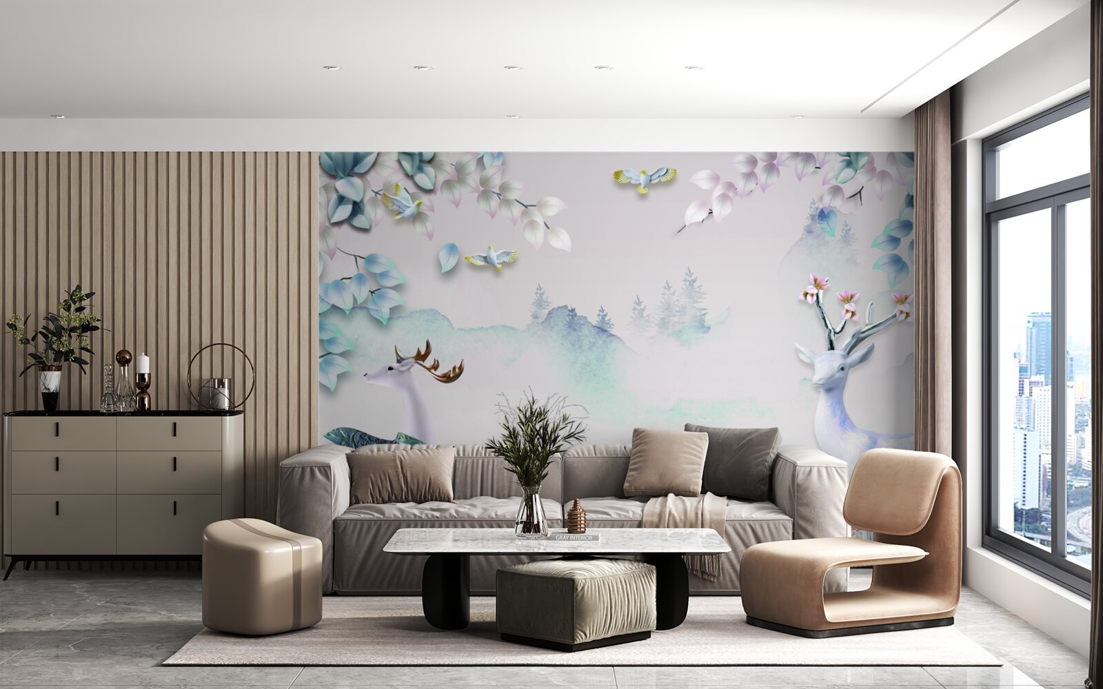 Fototapeta jeleň sa túla v hustej hmle