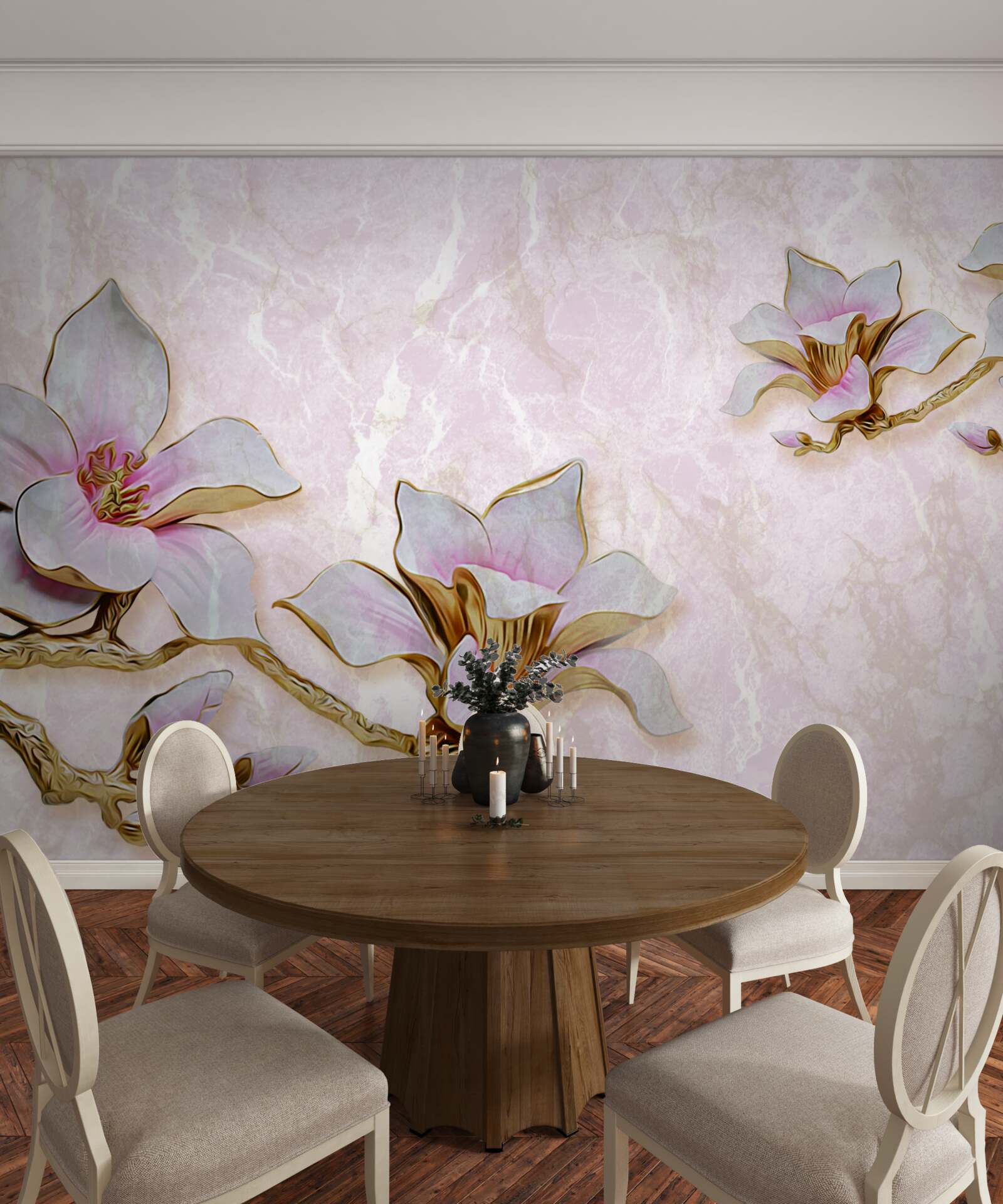 Fototapeta Snehobiele konáre magnólie na jemnom pozadí