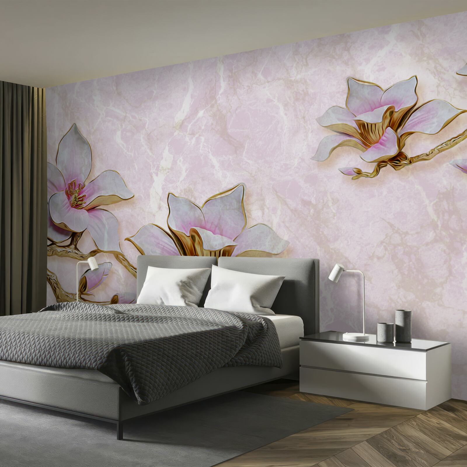 Fototapeta Snehobiele konáre magnólie na jemnom pozadí